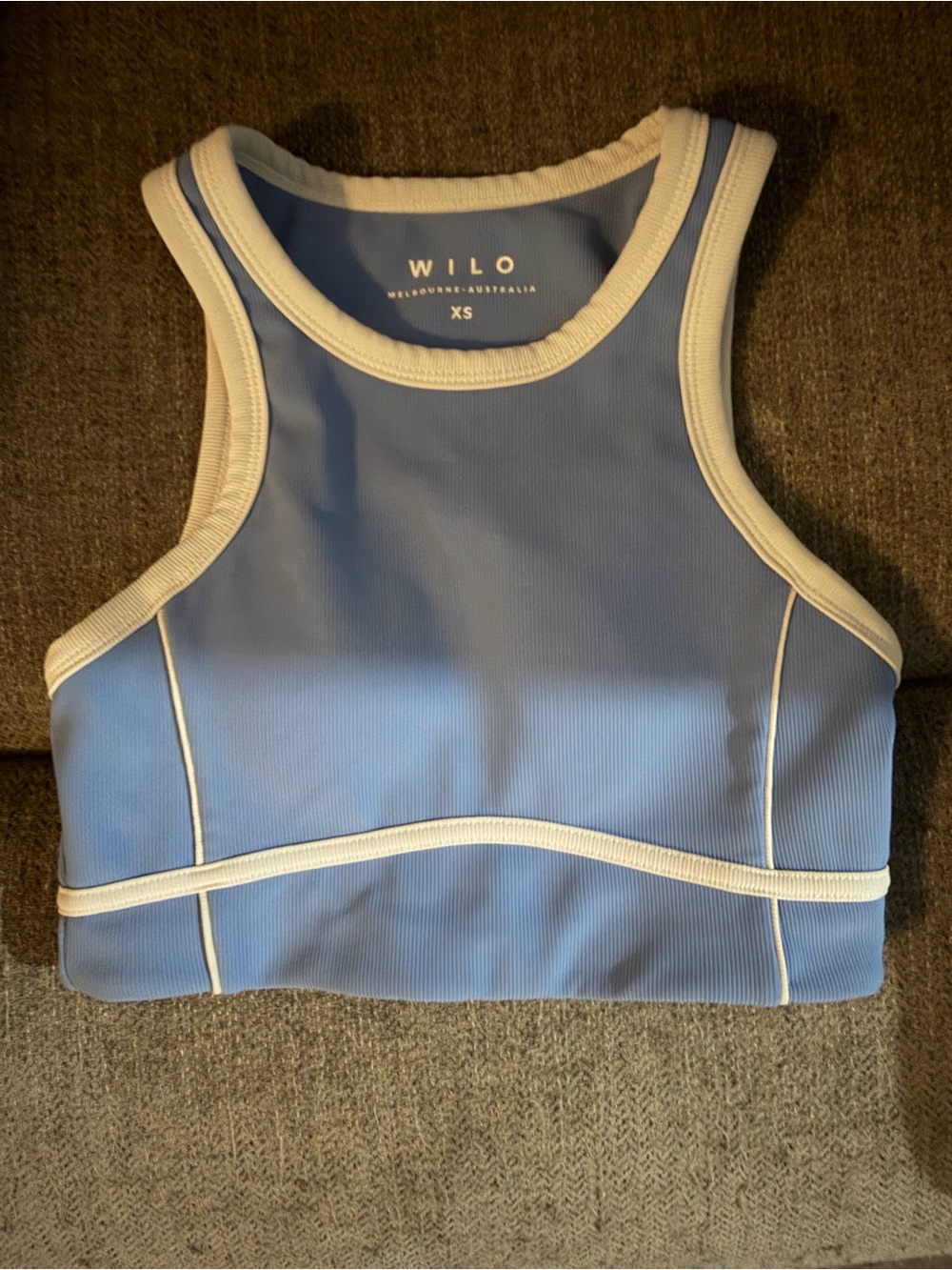 WILO Sky Blue Contrast Trim Crop Sports Top - XS